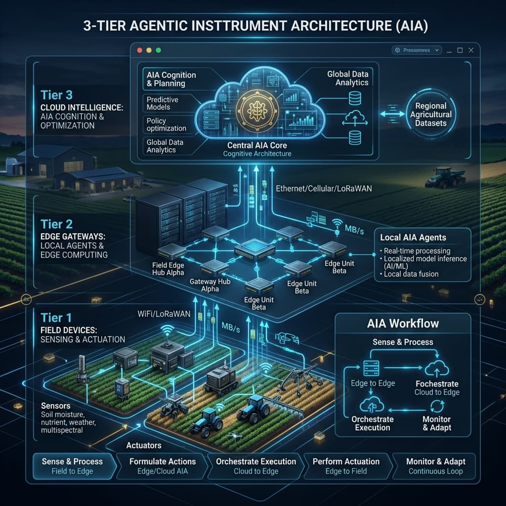 কর্মসাধক যন্ত্র স্থাপত্য (Agentic Instrument Architecture - AIA): স্বয়ংক্রিয় নির্ভুল কৃষিকাজের জন্য একটি স্তরভিত্তিক বহু-প্রতিনিধি কাঠামো
